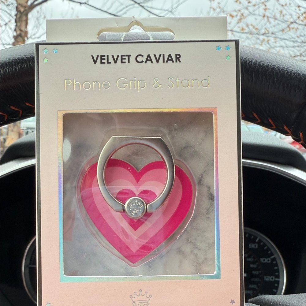 Velvet Caviar Heart Design Phone Grip & Stand - Pink and Silver